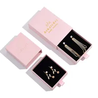 Lot de 100 boîtes d'emballage rectangulaires personnalisées pour bijoux, modèle JP 77, en carton rose, avec tiroir, pour boucles d'oreilles, bagues et lunettes