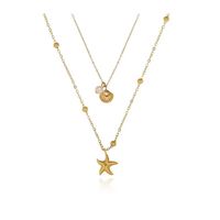 Collier pendentif double couche en acier inoxydable plaqué or 18 carats avec coquillage et étoile de mer imperméable pour cadeaux