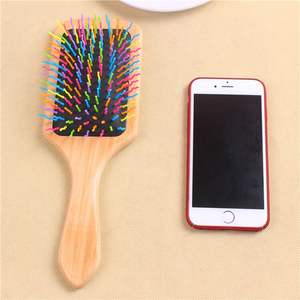 Renkli gökkuşağı dalga pimleri ahşap saplı ahşap fırça uzun saç fırçası - Product Image 2