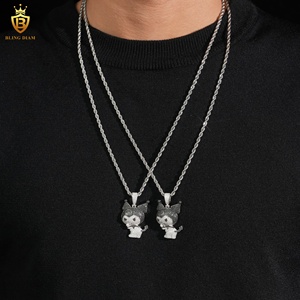 Colgante de Plata de Ley 925, abalorios de dibujos animados Ku <span class=keywords><strong>Romi</strong></span>, colgante de moissanita brillante redondo negro, colgantes de moda, collar de abalorios - Product Image 4