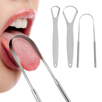 Ensemble de 3 gratte-langues en acier inoxydable double face 3-en-1 pour l'hygiène buccale et la mauvaise haleine, outils personnalisables avec logo