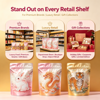 Pochette personnalisée mignonne en forme de lapin Sakura, mate, avec fermeture éclair, anti-odeur, refermable, réutilisable, en Mylar, pour emballage alimentaire
