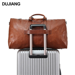 Dujiang <b>Leather</b> Travel <b>Bag</b> 36-55L Large Capacity Men's Business Duffel <b>Bag</b> Solid Color Retro Style - Product Image 4