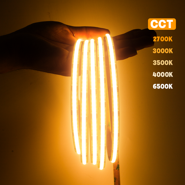 DC24v Led COB LED Strip Light Dual Color 5mm 8mm 10mm 2pin 608led IP20 High CRI90 2700k-6500k Smart Control Dimmable Indoor Use