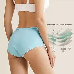 Womens Organic Cotton Period Leak Proof Plus Size Underwear Protective Hipsters Menstrual Panties