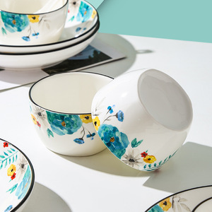 Juego de vajilla de porcelana de hueso con flor de tinta, cuencos y platos de cerámica, caja de regalo, actividades, venderá regalos, juego de cuencos y cucharas - Product Image 3