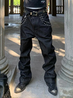 Pantalon en jean large pour homme, coupe droite, bleu clair délavé, style baggy, personnalisable