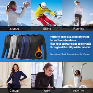FOXA Women's Long Sleeve Thermal Shirt Fleece Lined Crew Neck Moisture Wicking Baselayer Top for <b>Ski</b> Snow Wear - Product Image 6
