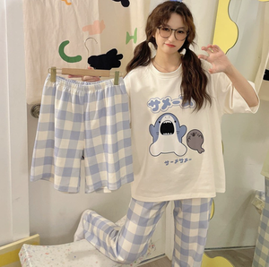 Nuevo Conjunto de <span class=keywords><strong>Pijama</strong></span> de Verano para <span class=keywords><strong>Mujer</strong></span>, Ligero, de <span class=keywords><strong>Manga</strong></span> <span class=keywords><strong>Corta</strong></span> y Pantalón <span class=keywords><strong>Largo</strong></span>, con Estampado de Dibujos Animados, Conjunto de Tres Piezas para Estar en Casa - Product Image 5
