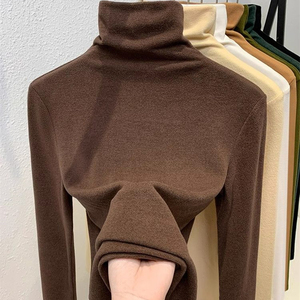 Maglia <span class=keywords><strong>Termica</strong></span> da <span class=keywords><strong>Donna</strong></span> RUICHI 230GSM 1*1 in Velluto Tedesco a Costine, Maglietta a Collo Alto Tinta Unita Spazzolata Base Layer - Product Image 1