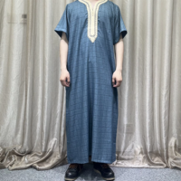 2025 gros arabe maroc manches courtes Thobe caftan vêtements islamiques broderie musulman arabie saoudite Thobe pour hommes