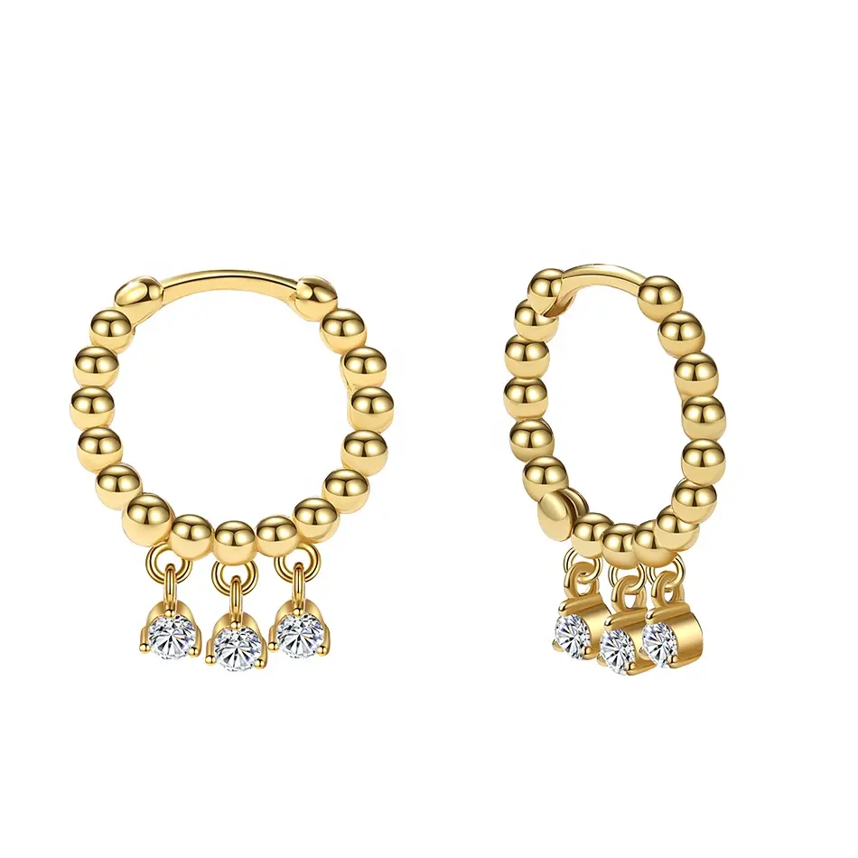 nagosa wholesale jewelry 925 sterling silver custom gold vermeil 18k bead zirconia hoop earrings