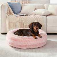 Lit pour chien Petopia, écologique, en fausse fourrure rose, motif uni, rond, pour soulager l'anxiété des chiens, personnalisable, toutes saisons