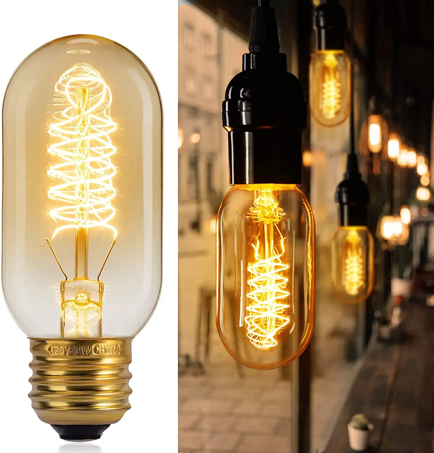 Ampoule Edison Led Vintage à haute luminosité variable 40W/60W, ampoule Edison décorative claire/ambre E26/E27 T45