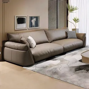 Divano Componibile in Vera Pelle a Tre Posti in Stile Italiano Minimalista per Soggiorni Moderni di Piccole Dimensioni - Product Image 4
