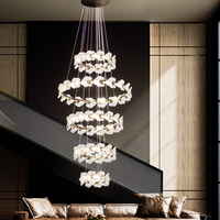 Lámpara de araña de cristal con forma de hoja de vidrio artístico, marco dorado, diseño en forma de nube, lámpara de araña para sala de estar de villa