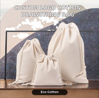 Sacs à cordon en toile de coton biologique blancs, personnalisés avec logo imprimé, style pliable, motif lettres, pour bijoux et shopping