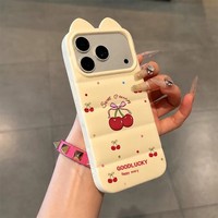 Coque de téléphone 3D motif vague oreilles de chat, pois, cerises et nœud papillon, version anglaise, compatible avec iPhone 17 Pro Max