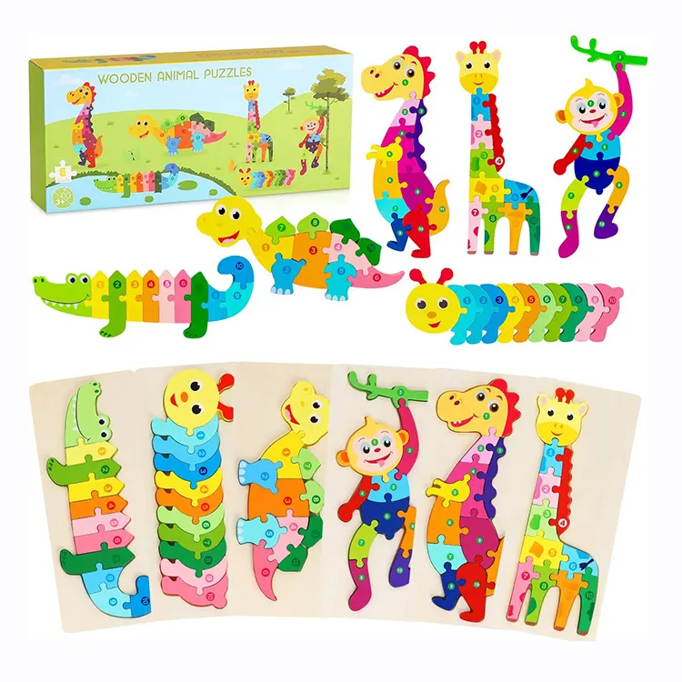 free sample baby montessori games wooden colored animal jigsaw puzzle toys early educational sets materials for kids learning