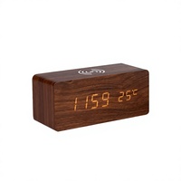 Jam Pengisi Daya Nirkabel Kayu LED Digital Alarm Clock Pengisi Daya Telepon Meja Minimalis Jam Meja Samping Tempat Tidur