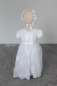 Nuovi Arrivi: Abito da Battesimo per Bambina con Cappellino, <span class=keywords><strong>Vestito</strong></span> Bianco Ricamato in Tulle per Cerimonia Principessa - Product Image 5