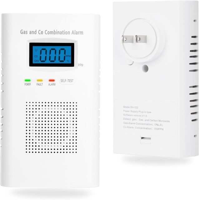 2-in-1 CO & Natural Gas Detector with Digital Display and Voice Alarm, Plug-in Combustible Gas and Carbon Monoxide Gas Detector
