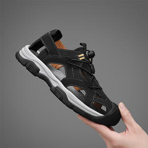 Sandales d'été pour hommes grande taille, chaussures de plage en cuir de vachette à bout fermé et semelle souple, chaussures décontractées pour hommes d'extérieur - Product Image 2