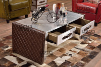 Table basse à double tiroir de style industriel Bar à cigares Rivet en aluminium Casier à vin Mobilier personnalisé pour hôtels Clubs Café