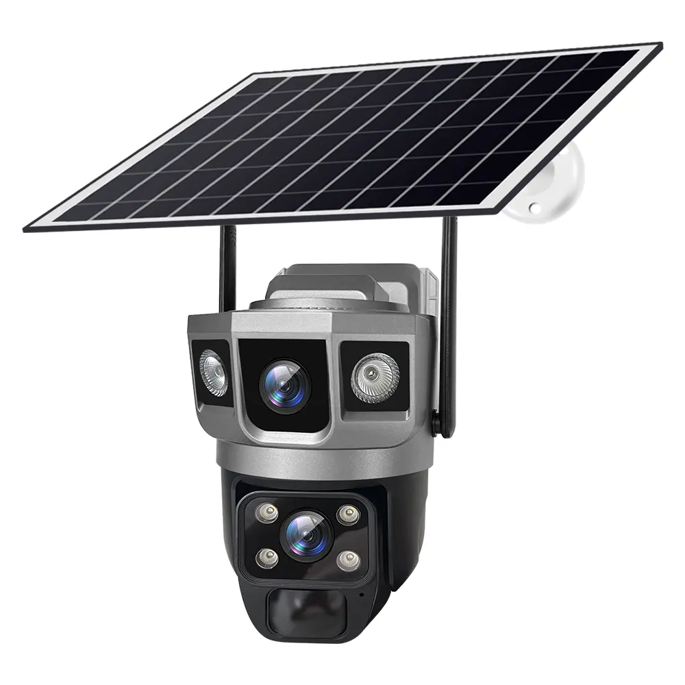 V380PRO, recién llegado, WIFI, cámara IP solar alimentada por PTZ, doble lente, pantallas dobles, bajo consumo de energía, paquete de batería incorporado