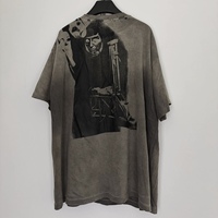 T-shirt à manches courtes pour homme, 200g, en coton vintage, délavé à l'acide, effet usé, style grunge gothique urbain, avec imprimé portrait délavé, 2026