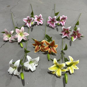 Bouquet de lys artificiels Yixuan à double tête, fleurs en soie 3D réalistes, décoration de mariage, décoration d'intérieur - Product Image 2