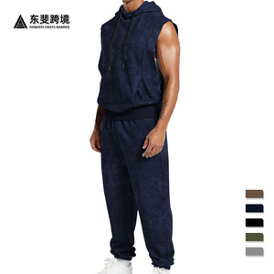 Conjunto de Sudadera con Capucha sin Mangas para Hombre Temu, Gris, Negro, Azul Marino, Verde Militar, Caqui, Poliéster, Ropa Informal DF-4956 - Product Image 5