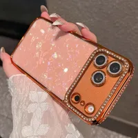 Coque de téléphone motif coquille pour iPhone 17 16 15 14 13 12 11 Pro Max, étui brillant avec diamants, coque souple plaquée tendance