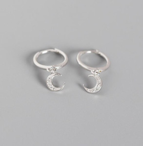 925 <strong>Sterling</strong> <strong>Silver</strong> <strong>Dangle</strong> <strong>Earrings</strong> Cubic Zircon Diamond Moon Pendant <strong>Earrings</strong> - Product Image 4