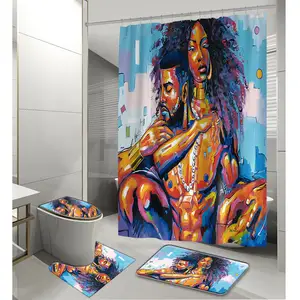 Customized luxury design 3D waterproof 4 pieces bathroom shower curtain set with shower curtain and carpet set