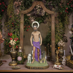 Estatua de San Lázaro en Poliresina Ecológica 3D de 60 cm, Figura del Divino Niño Jesús, Blanco Dorado, Pintada a Mano, Decoración Duradera para el Hogar - Product Image 1