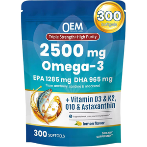 Capsules de 2500 mg d'Oméga <span class=keywords><strong>3</strong></span>, Vitamine D3, K2, Q10, Astaxanthine – Complément pour la Santé Immunitaire – Capsules d'Huile de Poisson Oméga <span class=keywords><strong>3</strong></span> - Product Image 1