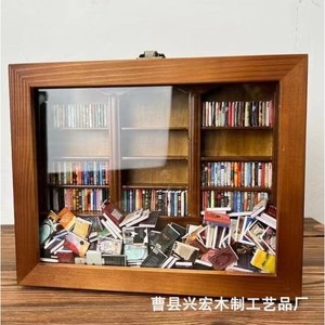 Shake Away Your Anxiety Bookshelf Ornament Natural Wood Color Rectangle <b>Shadow</b> <b>Box</b> Handmade Decor - Product Image 1