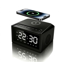 Desktop digitale wekker met speaker, draadloos opladen voor V5.3, 10-30W uitgangsvermogen, kleurrijk LED-licht en FM-radio speaker.