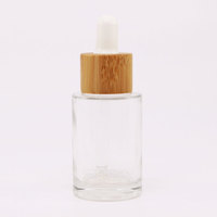 Flacon compte-gouttes rond de luxe en verre de 30 ml avec bouchon à vis en bambou, surface mate, pour cosmétiques et collyres