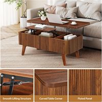 Table basse convertible à dessus relevable Design cannelé moderne ovale en bois pin panneau de rangement cadre en fer salon bureau petits espaces