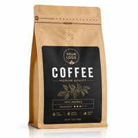 Sachet de café kraft personnalisé avec valve, fond plat, emballage haut de gamme pour grains de café entiers, pour les grains de café torréfiés