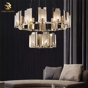 アメリカンデザインの高級レストラン用大理石シャンデリア、モダンなリングシャンデリア、クリエイティブな高級LEDレストランシャンデリア - Product Image 3