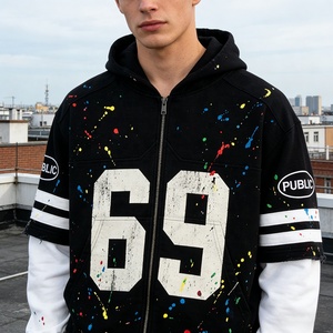 Sudaderas con Capucha Personalizadas OEM de Alta Calidad, 400GSM, Impresión Serigráfica, Diseño de Salpicaduras de Tinta a Mano, Doble Capa, para Hombre - Product Image 3