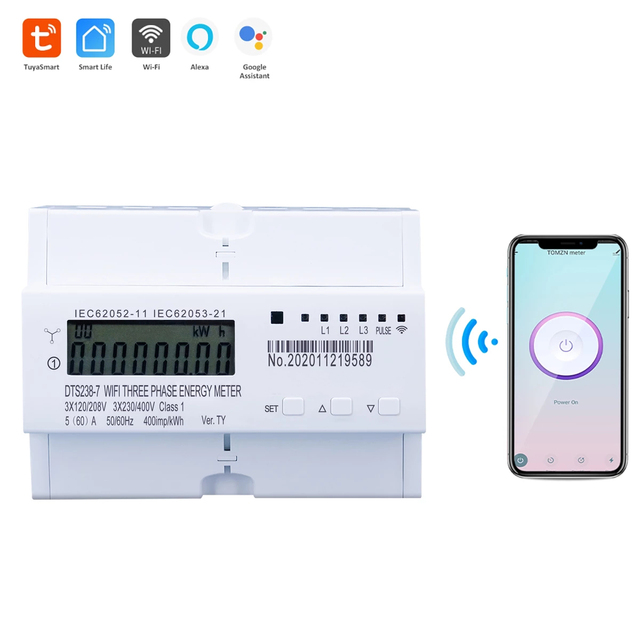 Tuya 3 Phase Din Rail WIFI Smart Prepaid Energy Meter Timer Power Consumption Monitor kWh Meter Wattmeter