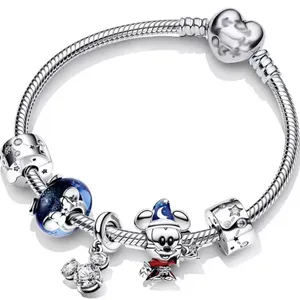 Pulsera de Plata de Ley <span class=keywords><strong>S925</strong></span> con Rosa, Donut y Mickey de la Serie Pan Family, Versátil y Elegante, Ideal para Regalar a tu Novia - Product Image 4