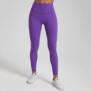 Pantalon de yoga taille haute 7/8 longueur pour femme sensation nue contrôle du ventre levage des fesses leggings d'entraînement à motif solide pour le fitness - Product Image 2