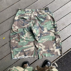 Custom Manufacturer Vintage Washed Fade Men Patched Applique Distressed Camo Cargo Shorts - Product Image 2