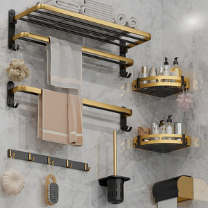 Juego de 6 Piezas de Repisas de Pared de Aleación de Aluminio Negro Dorado, Toalleros, Accesorios de <span class=keywords><strong>Baño</strong></span> - Product Image 1