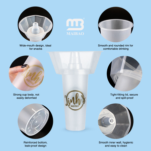 แก้วพลาสติกแบบ 2-in-1 สำหรับใส่ขนมและเครื่องดื่ม พร้อมฝาปิดแบบถัง สำหรับใส่ผลไม้ มิลค์เชค ไอศกรีม ของหวาน แบบนำกลับบ้าน  รับทำโลโก้ตามสั่ง ความจุเยอะ - Product Image 4